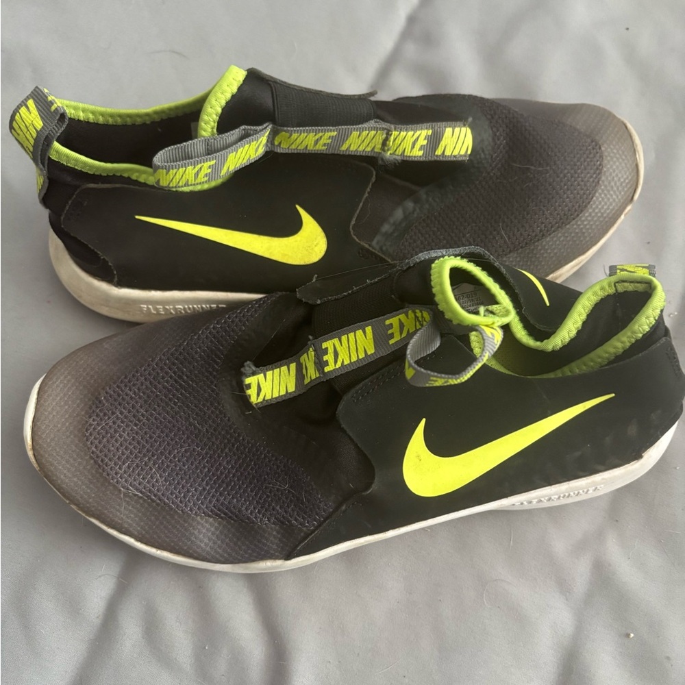 Nike Black and Neon Yellow Slip-On Shoes